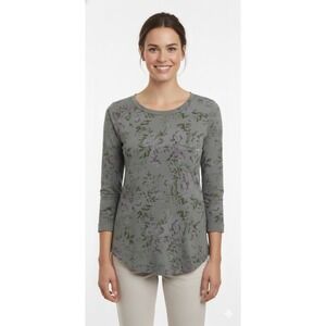 Anthropologie T.LA Sage Green Floral Long Sleeve Pocket Tee Purple Roses XS